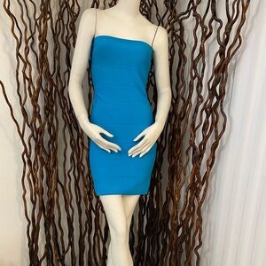 Strapless Bebe Bodycon Dress in Bright Teal